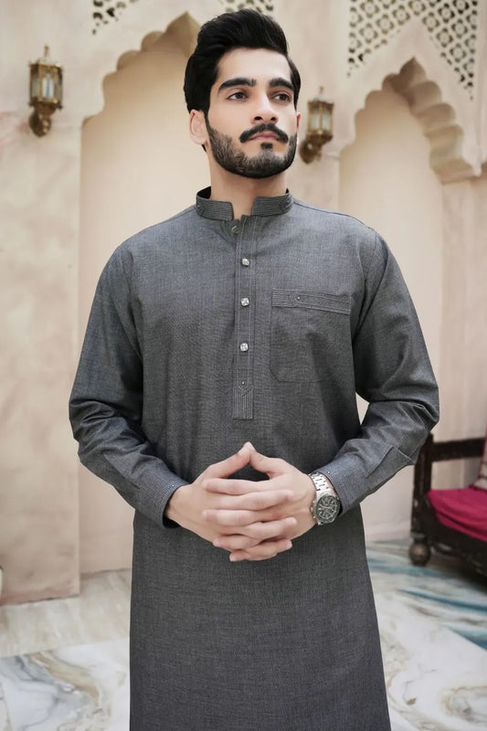 Arshad Grey Festive Shalwar Kameez  Extra Fine Blended Wool