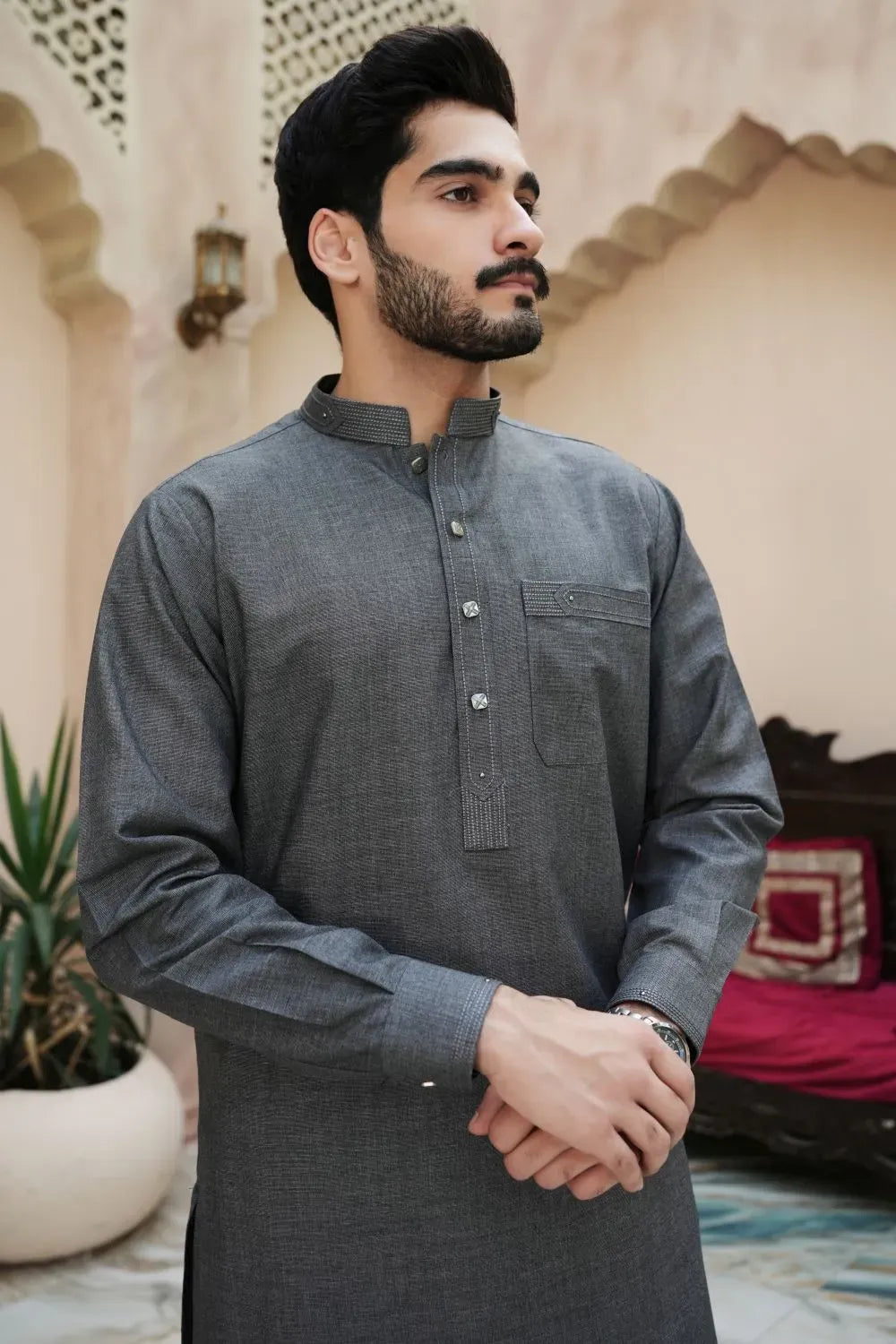 Arshad Grey Festive Shalwar Kameez  Extra Fine Blended Wool