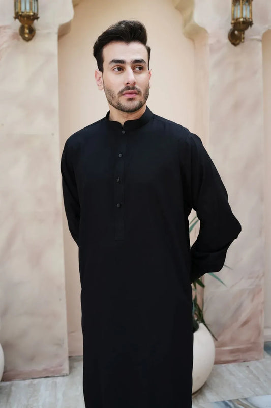 Arshad Black Blended Kameez Shalwar Festive Blending Wash N Wear