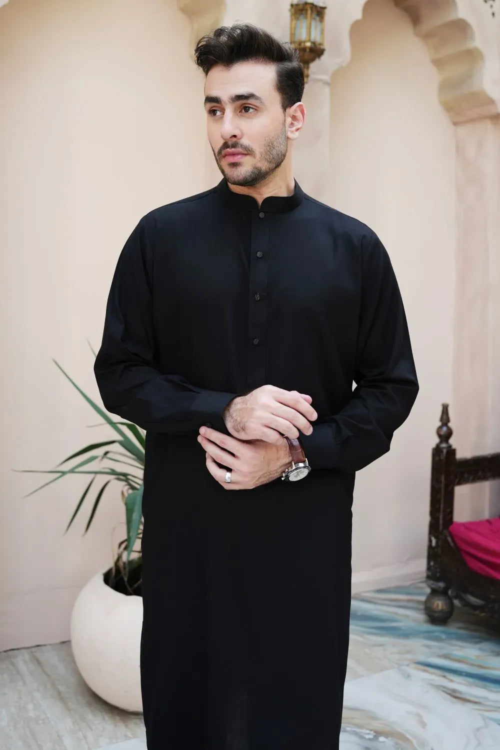 Arshad Black Blended Kameez Shalwar Festive Blending Wash N Wear