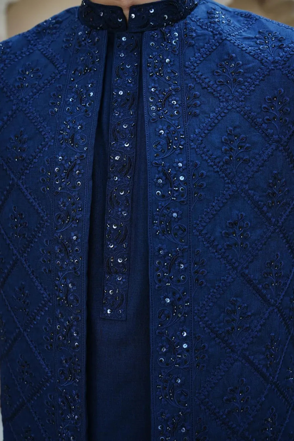 Raw silk  fancy work Kurta Trouser Blue