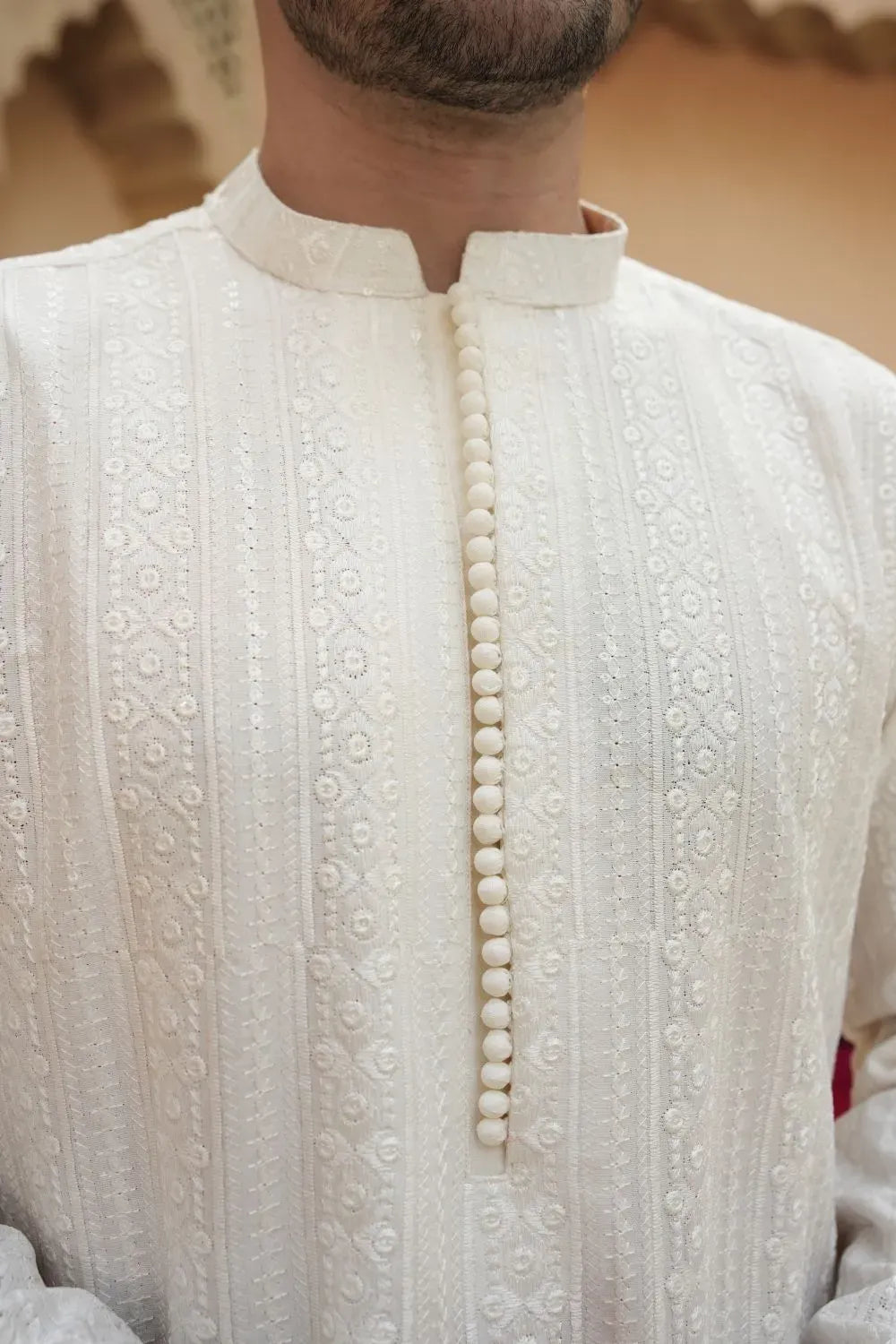 Raw silk  fancy work Kurta Trouser Off-White