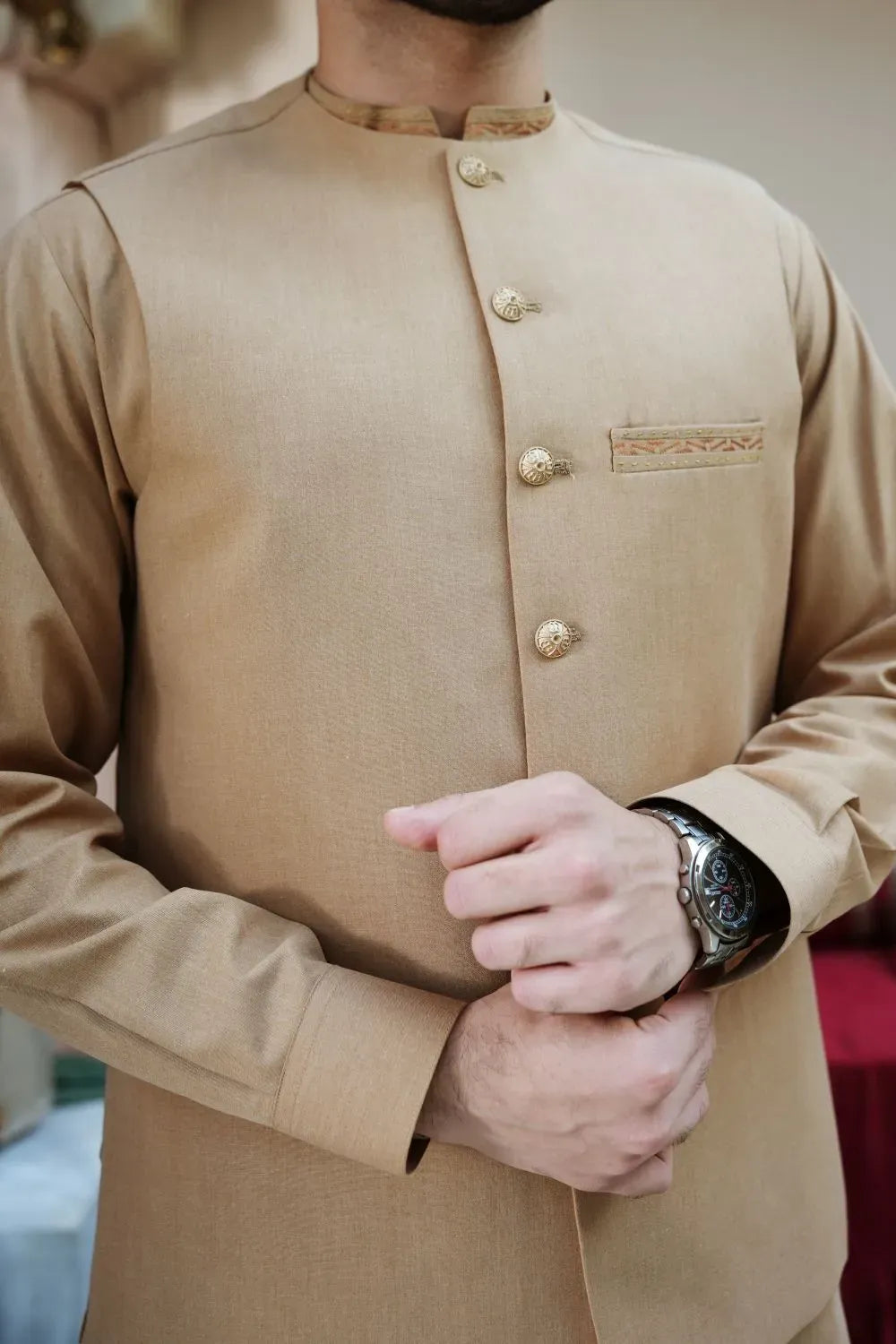 Blending Wash n Wear with waistcoat   Khaki