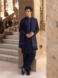 Navy Blue Woolen Shawl Suit