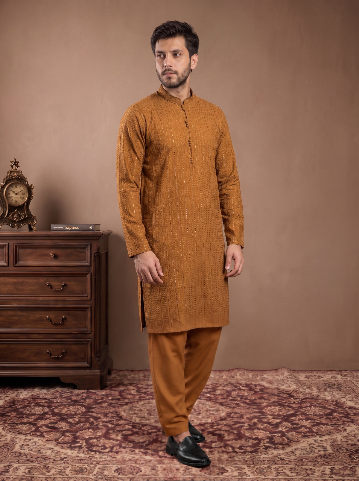 Mustard Embroidered Kurta Pajama
