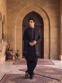 Black Woolen Shawl Suit