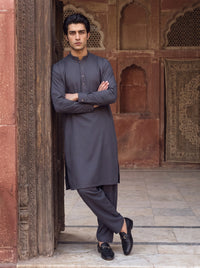 Charcoal Grey Wash and Wear Kameez Shalwar