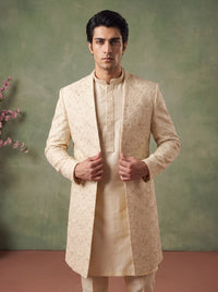Cream Sherwani Gown with Kurta Pajama