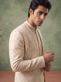 Cream Sherwani Gown with Kurta Pajama