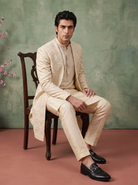 Cream Sherwani Gown with Kurta Pajama