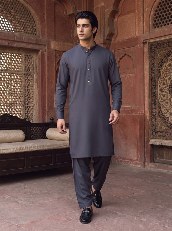 Charcoal Grey Wash and Wear Kameez Shalwar