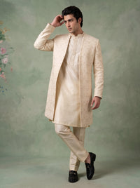 Cream Sherwani Gown with Kurta Pajama