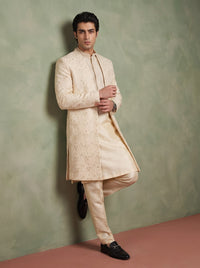 Cream Sherwani Gown with Kurta Pajama