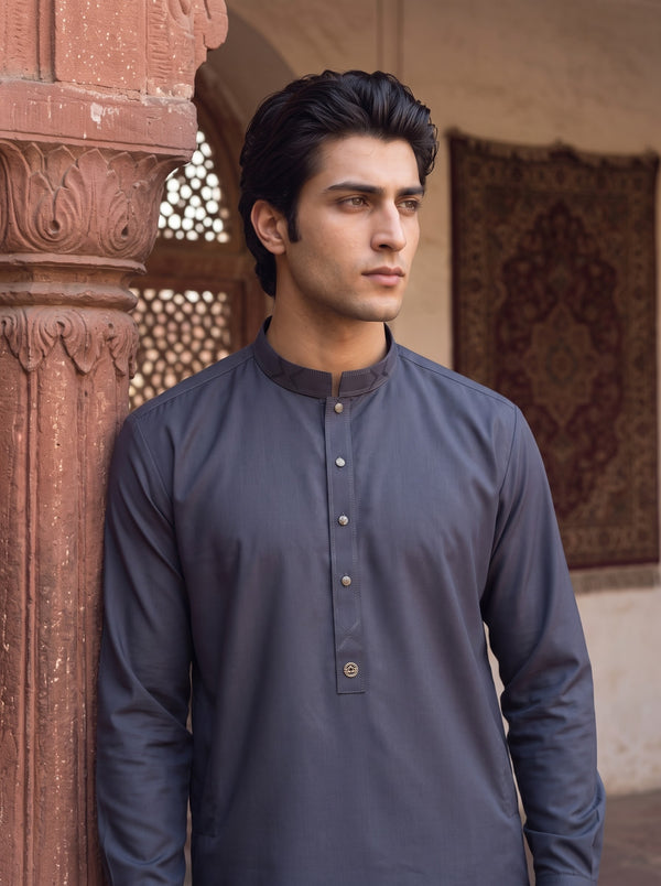 Charcoal Grey Wash and Wear Kameez Shalwar