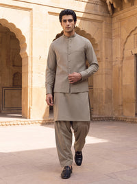 Stone Green Kameez Shalwar with Waist Coat