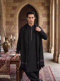 Black Woolen Shawl Suit