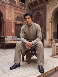 Stone Green Kameez Shalwar with Waist Coat