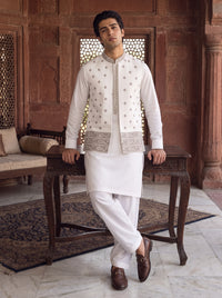 White Kameez Shalwar with Waist Coat