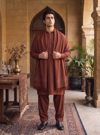 Rust Woolen Shawl Suit