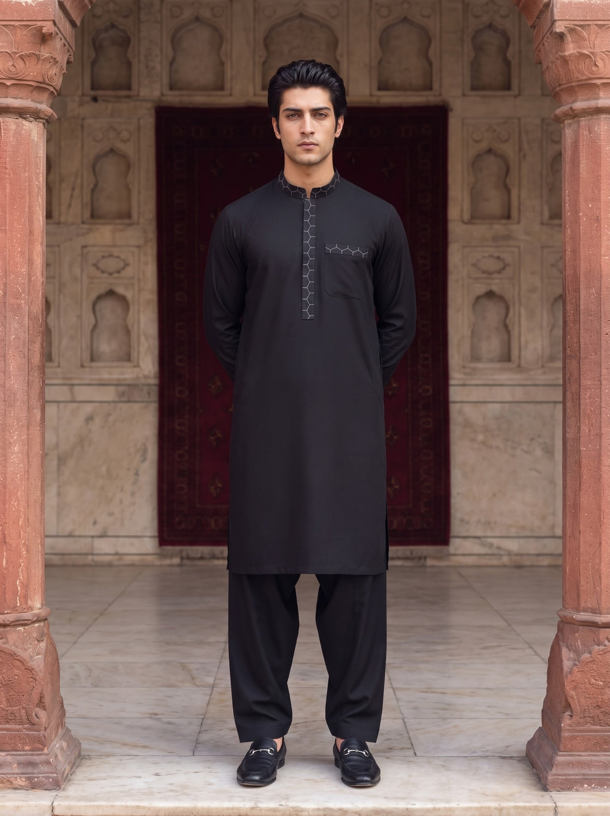 Black Wash and Wear Kameez Shalwar