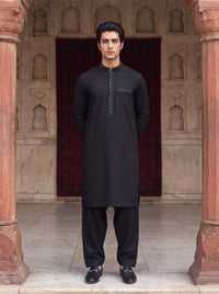 Black Wash and Wear Kameez Shalwar