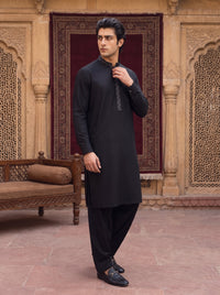 Black Wash and Wear Kameez Shalwar