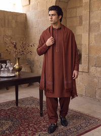 Rust Woolen Shawl Suit