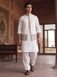 White Kameez Shalwar with Waist Coat