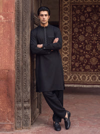 Black Wash and Wear Kameez Shalwar