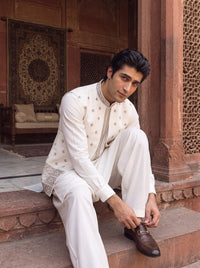 White Kameez Shalwar with Waist Coat