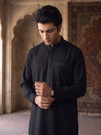 Black Wash and Wear Kameez Shalwar