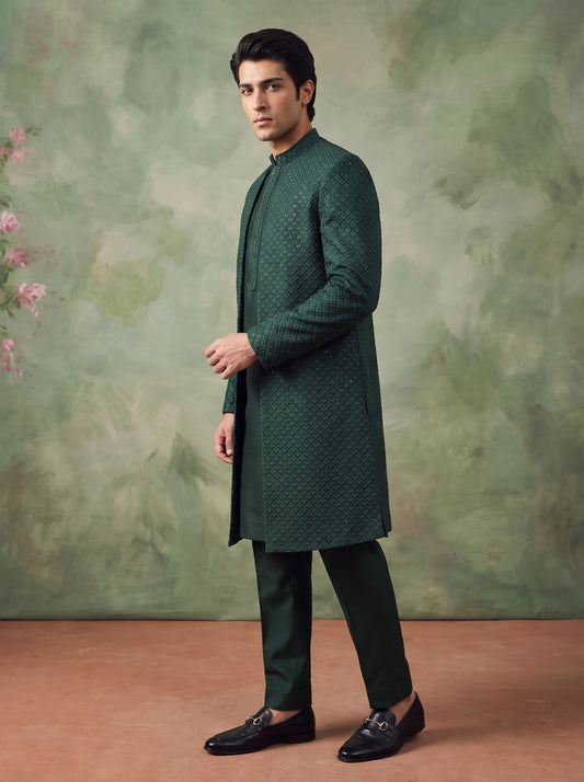 Green Sherwani Gown with Kurta Pajama