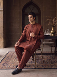 Rust Woolen Shawl Suit