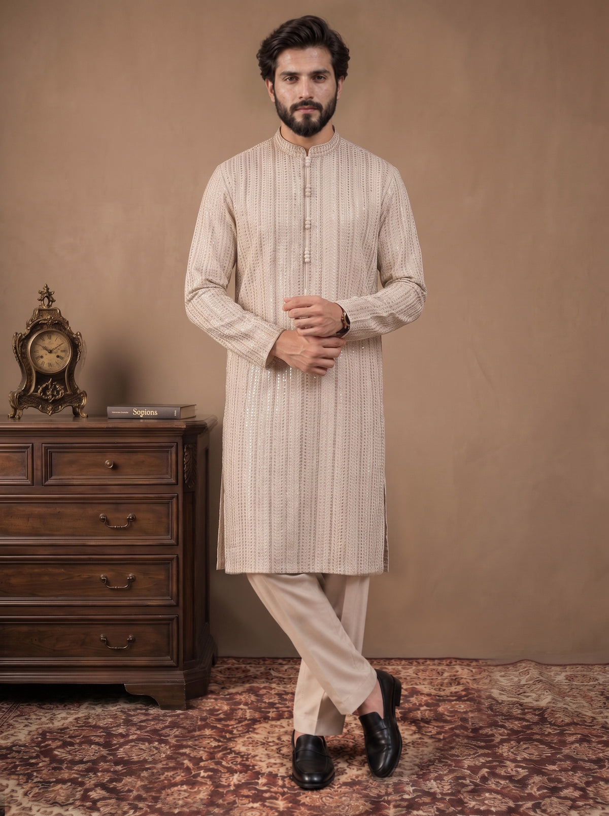 Cream Embroidered Kurta Pajama