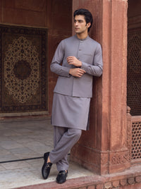 Steel Blue Kameez Shalwar with Waist Coat