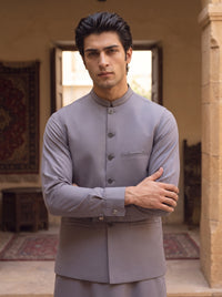 Steel Blue Kameez Shalwar with Waist Coat