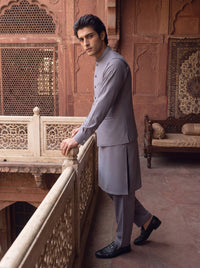Steel Blue Kameez Shalwar with Waist Coat