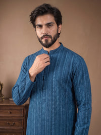 Steel Blue Embroidered Kurta Pajama