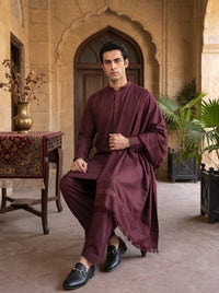 Maroon Woolen Shawl Suit