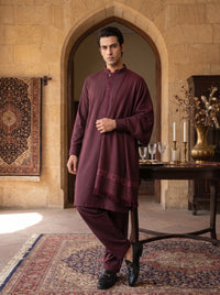 Maroon Woolen Shawl Suit