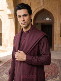 Maroon Woolen Shawl Suit