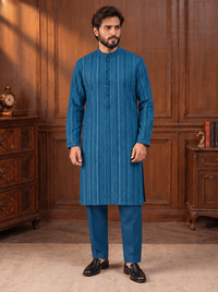 Steel Blue Embroidered Kurta Pajama