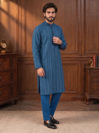 Steel Blue Embroidered Kurta Pajama