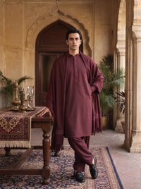 Maroon Woolen Shawl Suit