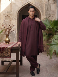 Maroon Woolen Shawl Suit