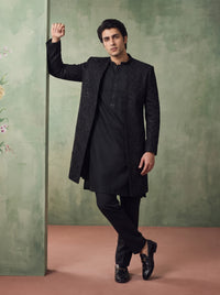 Black Sherwani Gown with Kurta Pajama