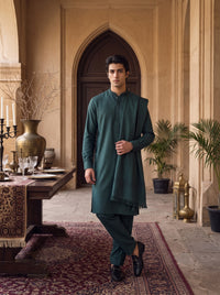 Bottle Green Woolen Shawl Suit