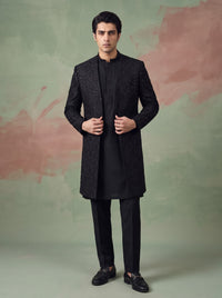 Black Sherwani Gown with Kurta Pajama