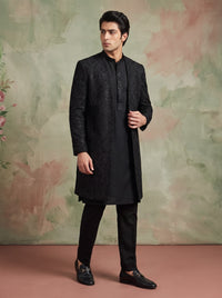 Black Sherwani Gown with Kurta Pajama