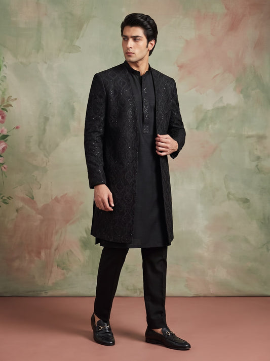 Black Sherwani Gown with Kurta Pajama
